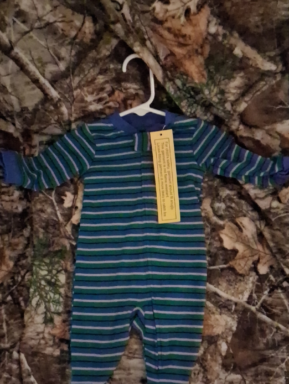 Amazon Essentials Blue & Green Striped Baby Footed One-Piece